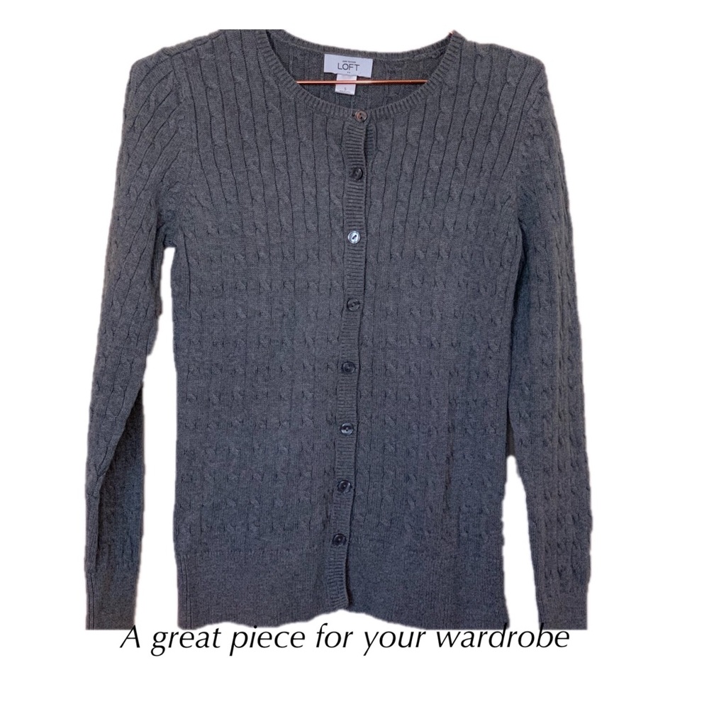 LOFT Cable Knit Small Gray Cardigan